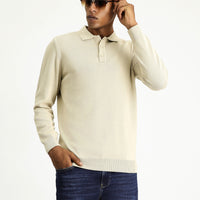 Orta Bej Polo Yaka Regular Fit Pamuklu Triko Kazak