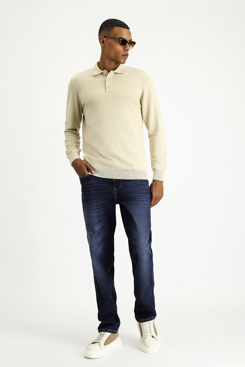 Orta Bej Polo Yaka Regular Fit Pamuklu Triko Kazak