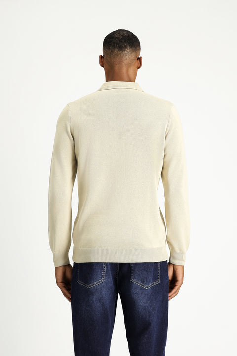 Orta Bej Polo Yaka Regular Fit Pamuklu Triko Kazak