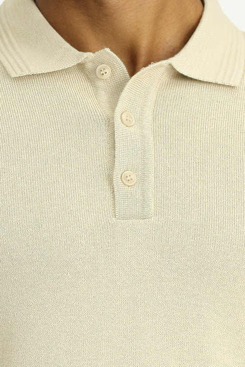 Orta Bej Polo Yaka Regular Fit Pamuklu Triko Kazak