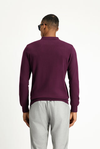  Koyu Bordo Polo Yaka Regular Fit Pamuklu Triko Kazak-Ki??l?