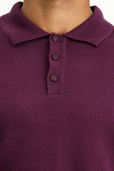 Koyu Bordo Polo Yaka Regular Fit Pamuklu Triko Kazak