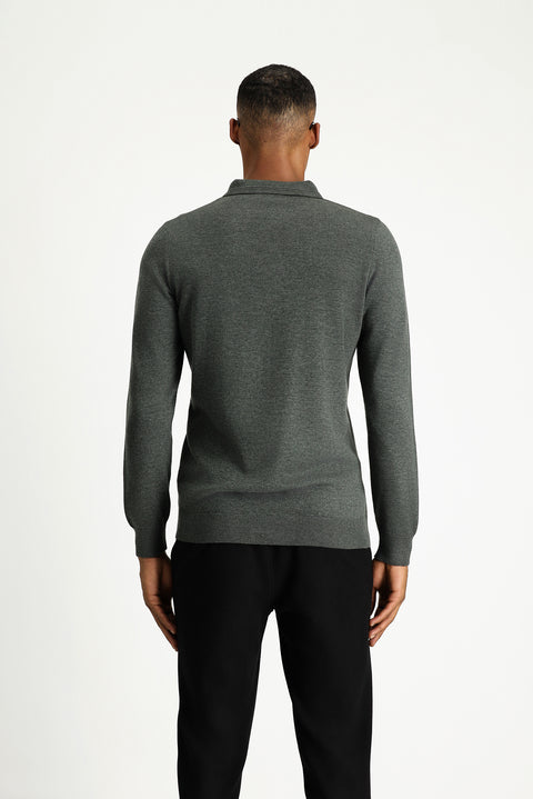 Koyu Antrasit Melanj Polo Yaka Regular Fit Pamuklu Triko Kazak