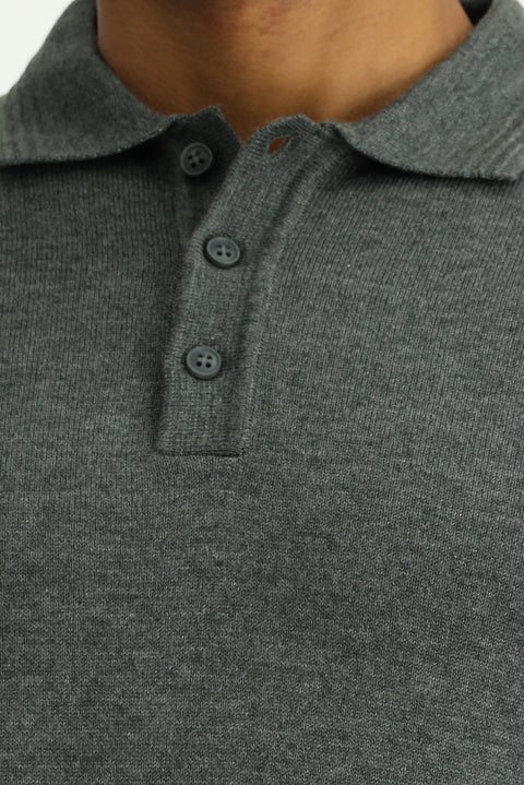Koyu Antrasit Melanj Polo Yaka Regular Fit Pamuklu Triko Kazak