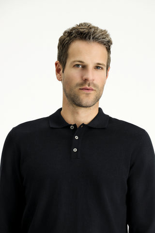  Siyah Polo Yaka Regular Fit Pamuklu Kaşmirli Triko Kazak