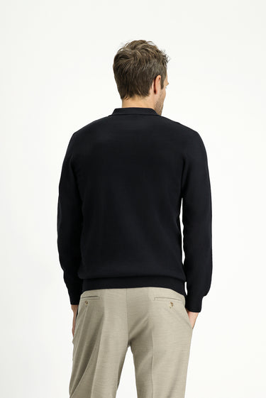 Siyah Polo Yaka Regular Fit Pamuklu Kaşmirli Triko Kazak