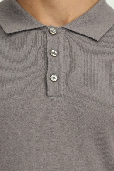 Orta Gri Melanj Polo Yaka Regular Fit Pamuklu Kaşmirli Triko Kazak