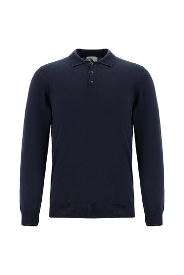 Koyu Lacivert Polo Yaka Regular Fit Pamuklu Kaşmirli Triko Kazak