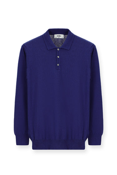 İndigo Polo Yaka Regular Fit Pamuklu Kaşmirli Triko Kazak