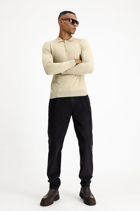 Orta Bej Polo Yaka Regular Fit Pamuklu Kaşmirli Triko Kazak