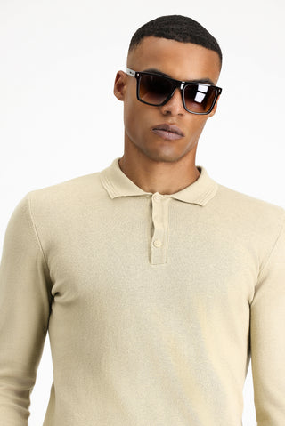  Orta Bej Polo Yaka Regular Fit Pamuklu Kaşmirli Triko Kazak