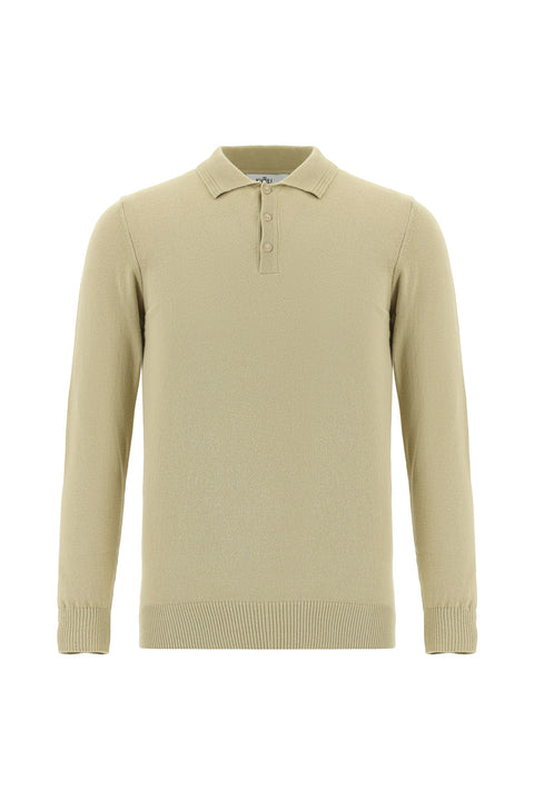 Orta Bej Polo Yaka Regular Fit Pamuklu Kaşmirli Triko Kazak