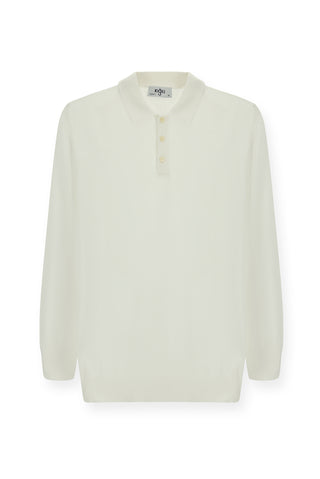  Kırık Beyaz Polo Yaka Regular Fit Pamuklu Kaşmirli Triko Kazak