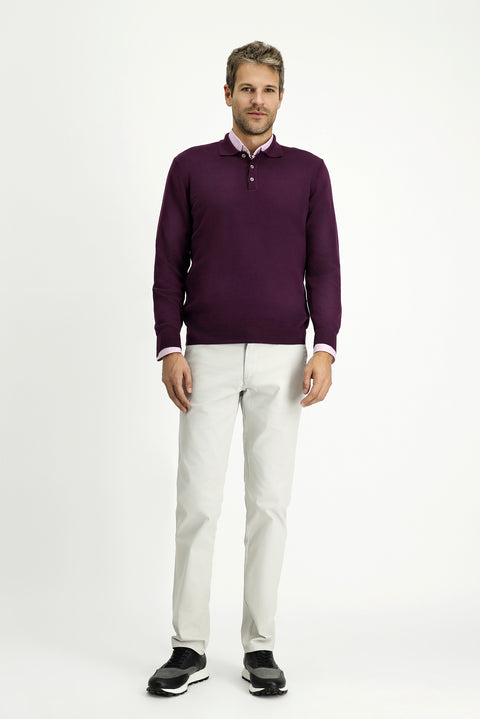 Koyu Bordo Polo Yaka Regular Fit Pamuklu Kaşmirli Triko Kazak