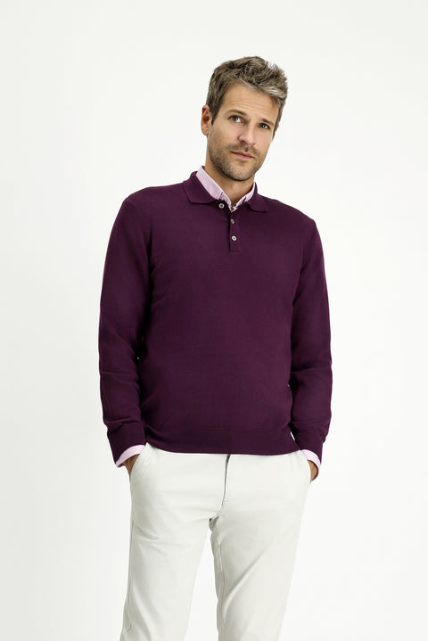 Koyu Bordo Polo Yaka Regular Fit Pamuklu Kaşmirli Triko Kazak