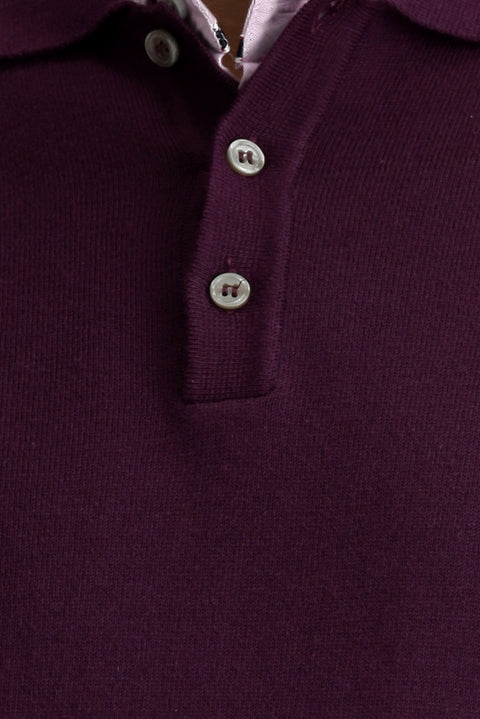 Koyu Bordo Polo Yaka Regular Fit Pamuklu Kaşmirli Triko Kazak