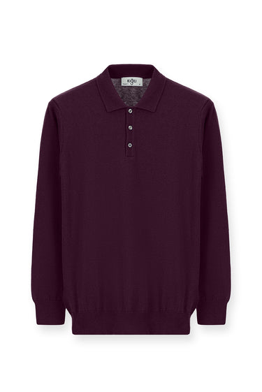 Koyu Bordo Polo Yaka Regular Fit Pamuklu Kaşmirli Triko Kazak