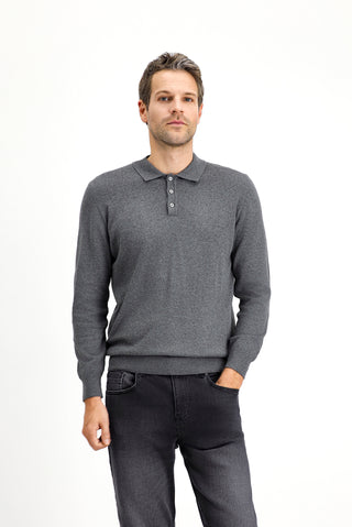  Orta Anrasit Melanj Polo Yaka Regular Fit Pamuklu Kaşmirli Triko Kazak
