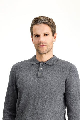  Orta Anrasit Melanj Polo Yaka Regular Fit Pamuklu Kaşmirli Triko Kazak