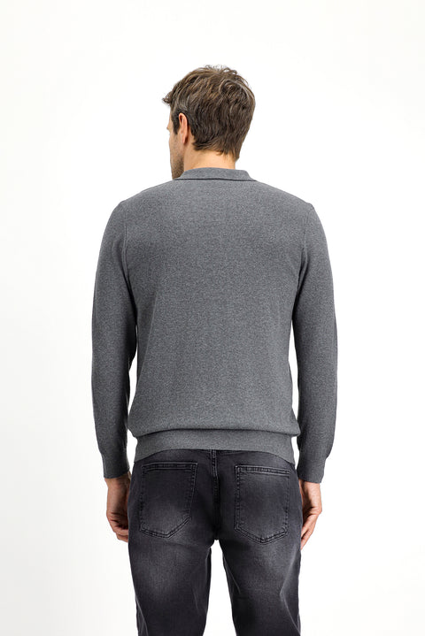 Orta Anrasit Melanj Polo Yaka Regular Fit Pamuklu Kaşmirli Triko Kazak