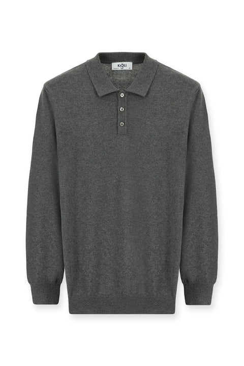 Orta Anrasit Melanj Polo Yaka Regular Fit Pamuklu Kaşmirli Triko Kazak
