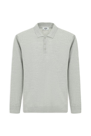  Açık Gri Melanj Polo Yaka Regular Fit Yünlü Triko Kazak