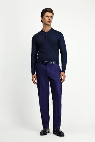  Koyu Lacivert Polo Yaka Regular Fit Yünlü Triko Kazak