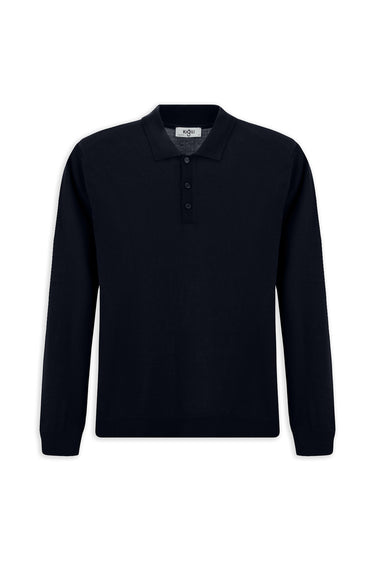 Koyu Lacivert Polo Yaka Regular Fit Yünlü Triko Kazak