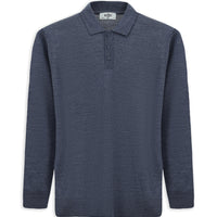 İndigo Melanj Polo Yaka Regular Fit Yünlü Örme Triko Kazak