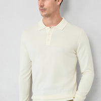 Ekru Polo Yaka Düğmeli Regular Fit Sıcak Tutan Yünlü Triko Kazak