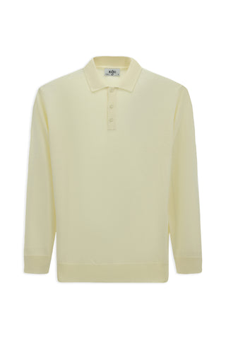  Ekru Polo Yaka Regular Fit Yünlü Örme Triko Kazak
