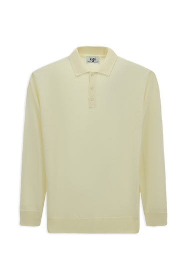 Ekru Polo Yaka Regular Fit Yünlü Örme Triko Kazak