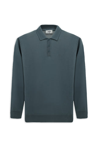  Küf Yeşili Polo Yaka Düğmeli Regular Fit Sıcak Tutan Yünlü Triko Kazak