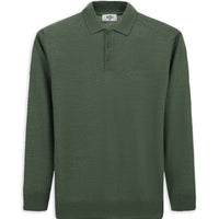 Açık Haki Melanj Polo Yaka Regular Fit Yünlü Örme Triko Kazak