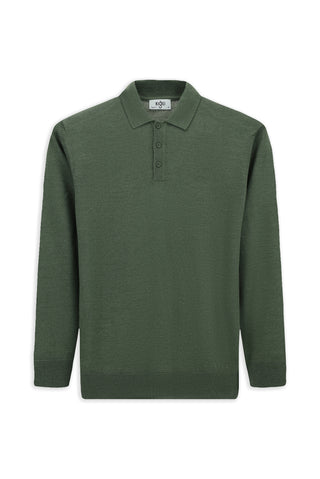  Açık Haki Melanj Polo Yaka Regular Fit Yünlü Örme Triko Kazak