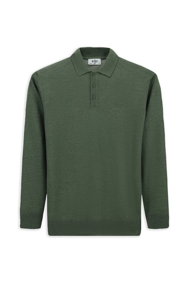  Açık Haki Melanj Polo Yaka Regular Fit Yünlü Örme Triko Kazak