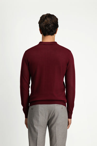 Koyu Bordo Polo Yaka Regular Fit Yünlü Örme Triko Kazak