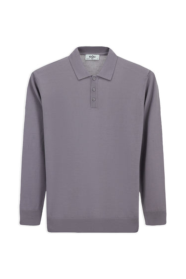  Lila Polo Yaka Regular Fit Yünlü Örme Triko Kazak