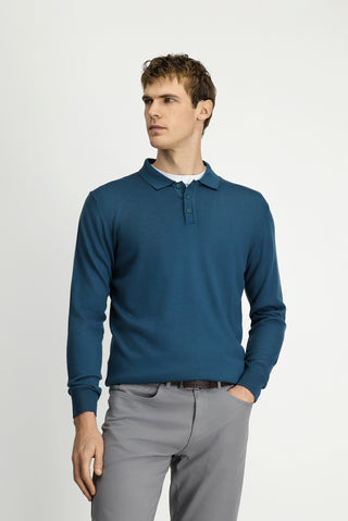  Koyu Yeşil Polo Yaka Düğmeli Regular Fit Sıcak Tutan Yünlü Triko Kazak