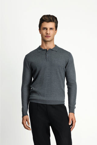  Orta Anrasit Melanj Polo Yaka Regular Fit Yünlü Triko Kazak