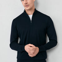 Koyu Lacivert Regular Fit Yarım Balıkçı Yaka Fermuarlı Triko Kazak