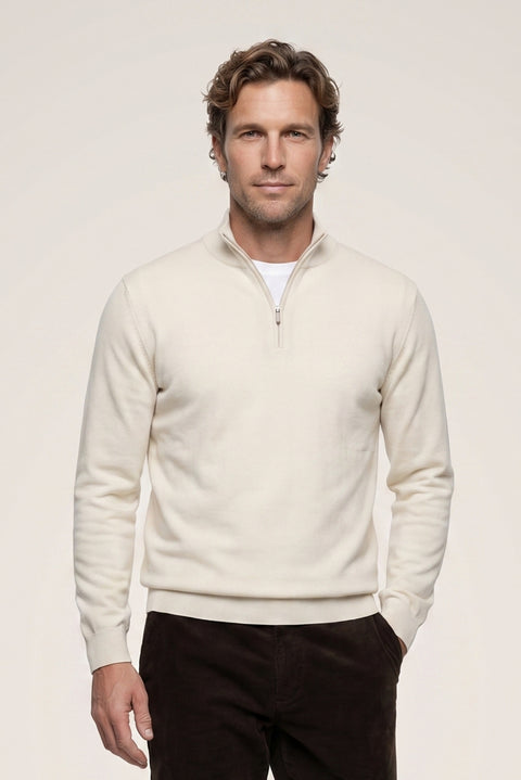 Stone Regular Fit Half Turtleneck Zip-Up Knit Sweater