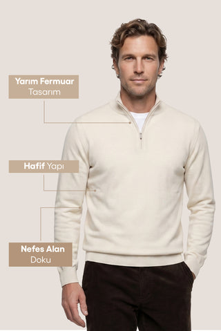  Taş Regular Fit Yarım Balıkçı Yaka Fermuarlı Triko Kazak