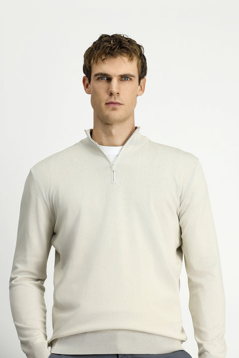 Taş Regular Fit Yarım Balıkçı Yaka Fermuarlı Triko Kazak