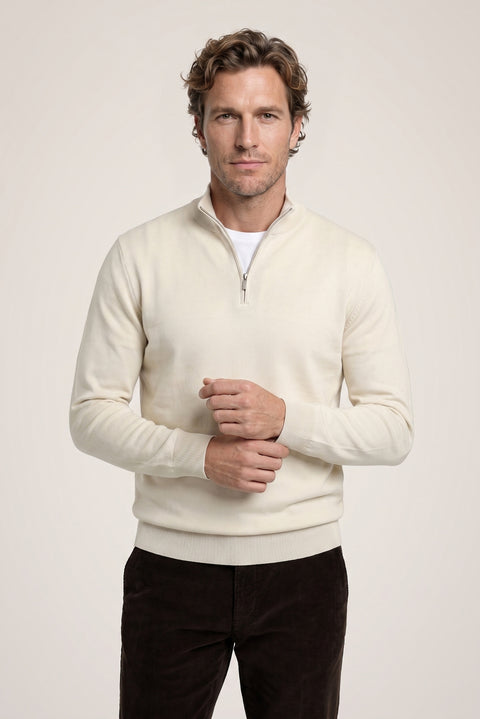 Stone Regular Fit Half Turtleneck Zip-Up Knit Sweater