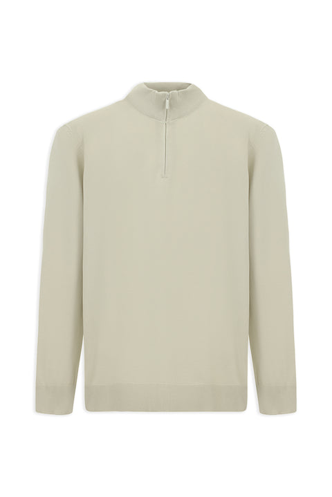 Stone Regular Fit Half Turtleneck Zip-Up Knit Sweater