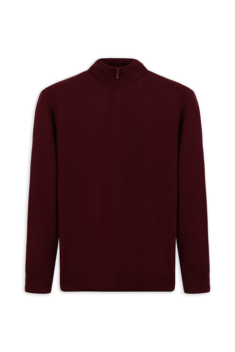 Koyu Bordo Regular Fit Yarım Balıkçı Yaka Fermuarlı Triko Kazak