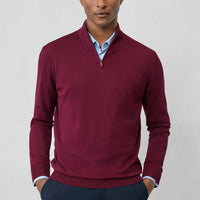 Koyu Bordo Regular Fit Yarım Balıkçı Yaka Fermuarlı Triko Kazak