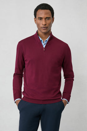 Koyu Bordo Regular Fit Yarım Balıkçı Yaka Fermuarlı Triko Kazak