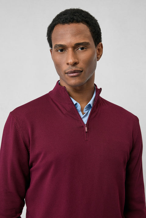 Koyu Bordo Regular Fit Yarım Balıkçı Yaka Fermuarlı Triko Kazak